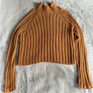 Women's Cropped Ribbed Knit Sweater - Tan